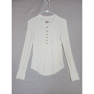 Faherty Legend Apres Waffle Knit Henley White Womens XS Pima Cotton Blend